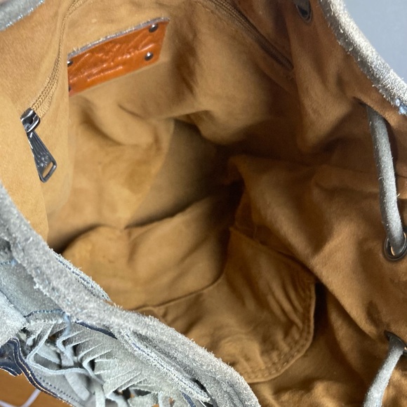 Patricia Nash Bronte Gray Suede Bohemian Drawstring Bucket Bag fringe - Picture 13 of 16